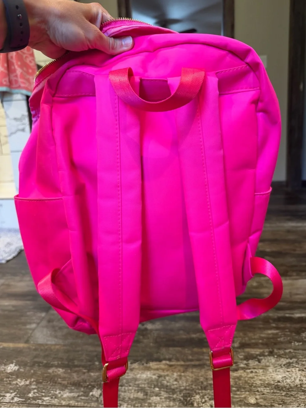 Bright Hot Pink Women's Backpack with Gold Accent